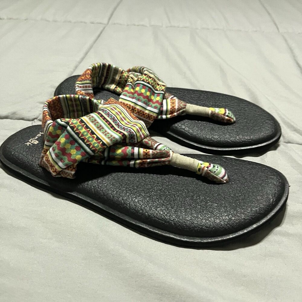 Sanuk Yoga Sling 2 Tribal Strap Knit Yoga Mat Flip Flop Sandals Women's Size 10